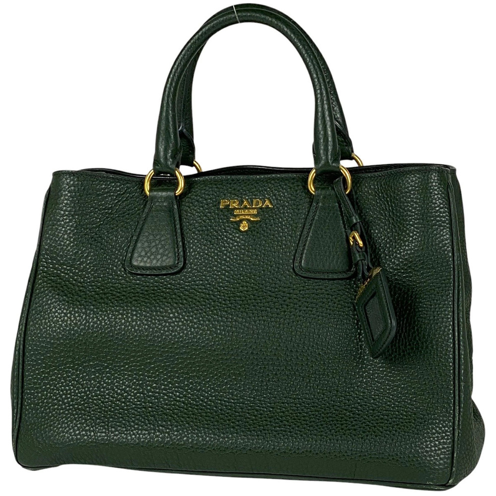 Prada Logo Handbag Shoulder Bag Leather Green
